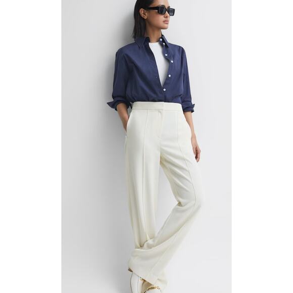 Reiss Pants - Reiss Aleah Waist Wide Leg Trousers 12 Cream White NWT Pants Academia Old Money
